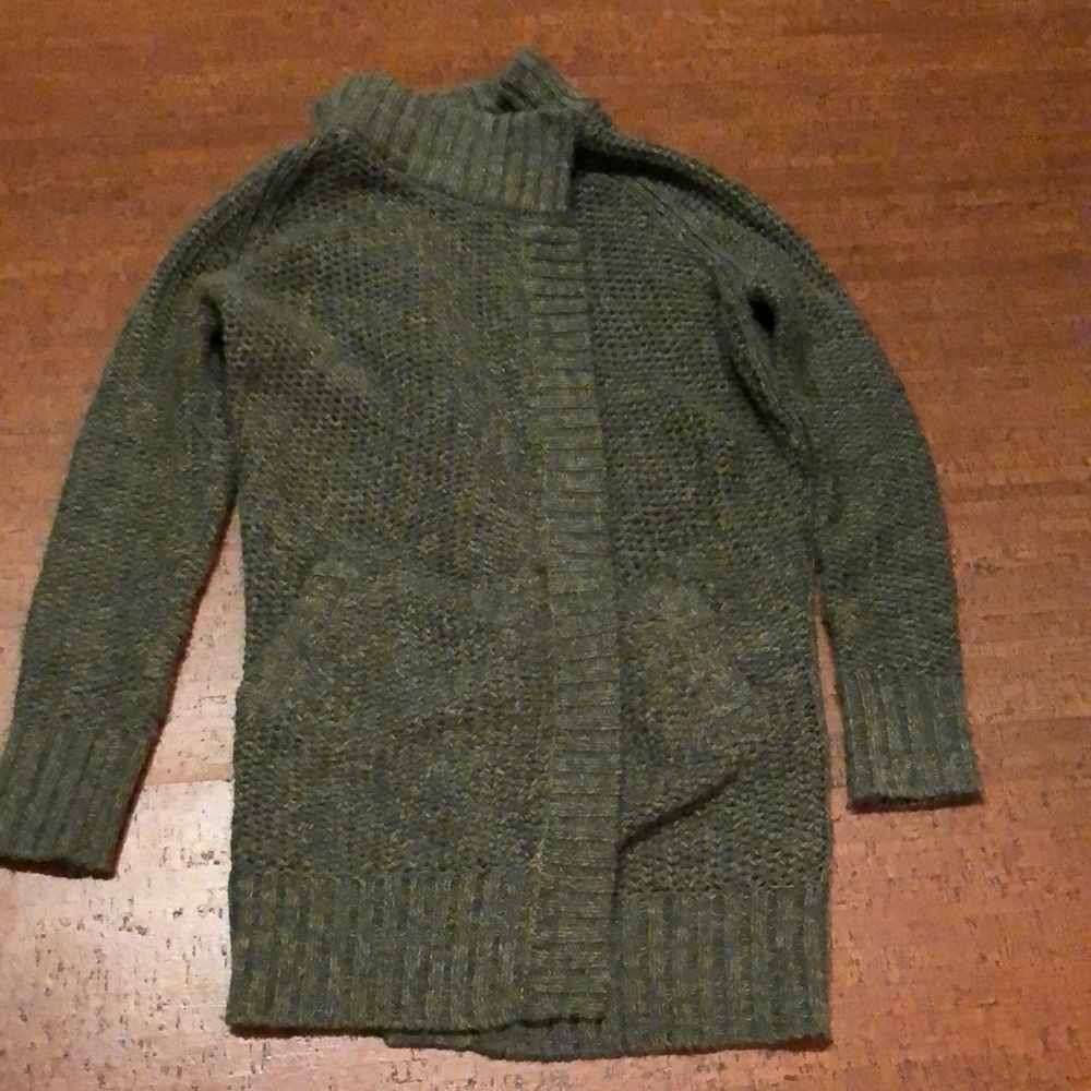 prana wool knit olive green duster sweater